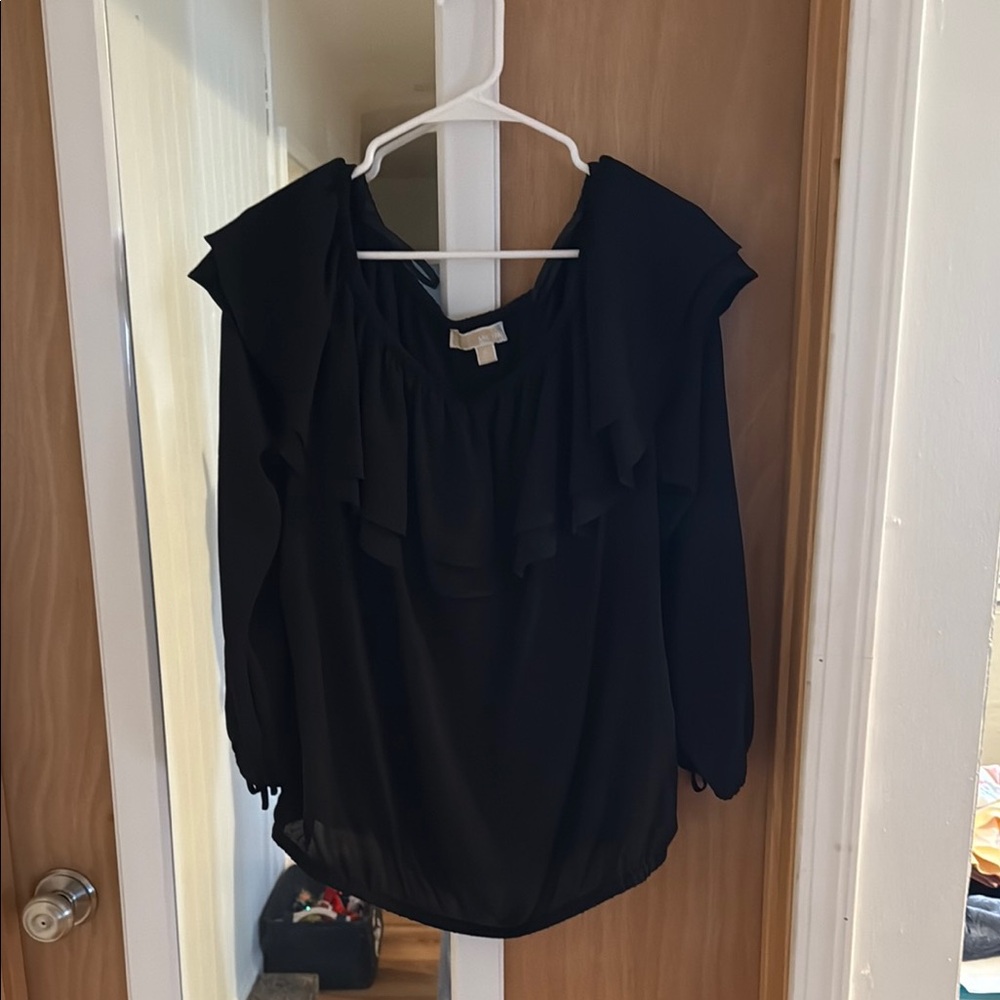 MICHAEL Michael Kors Blue Ruffled Bib Collar Blouse